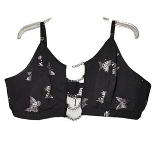 Cami Crop Top Black With Silver Butterfly Chain Linked